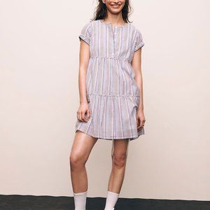 Madewell | Striped Crewneck Button-Front Dress | Multi Color | Large